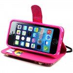 Wholesale iPhone 5 5S Crystal Flip Leather Wallet Case with Stand Strap (Four Flower Pink)